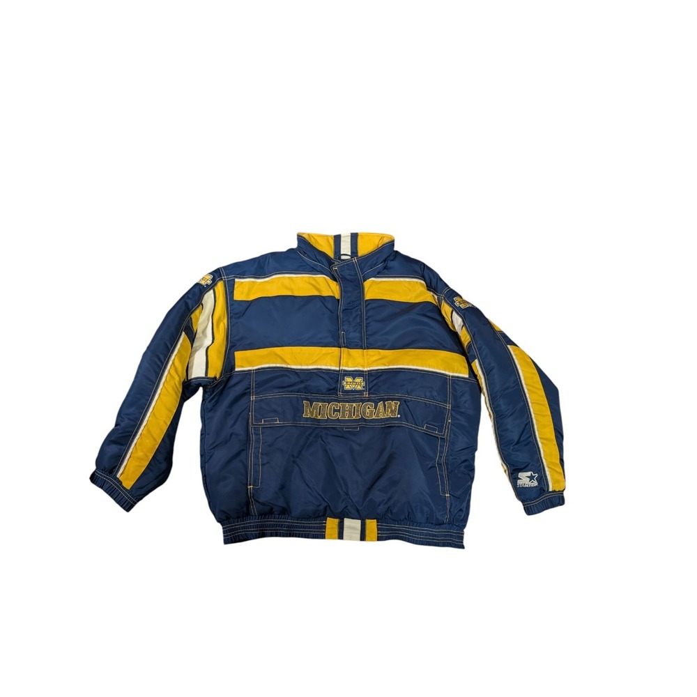 Vintage Michigan Wolverines Starter Jacket Pullover‎ Coat Striped 90s XL Pocket